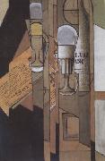 Juan Gris Glasses Newspaper and a Bottle of Wine (nn03) oil painting artist